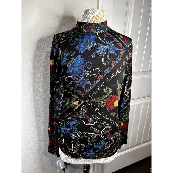 Farm Rio Mixed Arabesque Scarves Jersey Top Floral Long Sleeve Parisian Chic XL